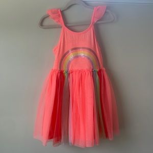 Cat & Jack Neon Orange Rainbow Tulle Dress. Girls Size 4T.